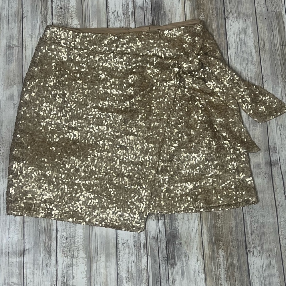 House of Harlow Gold Sequin Faux Wrap Skirt Sz S/M